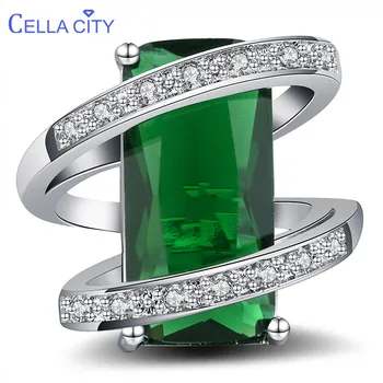 Cellacity 925 strieborný Prsteň pre Ženy s 10*20 mm Obdĺžnik Emerald Kameňov, Strieborných Šperkov Výročie Strany Darček veľkosť 6-10