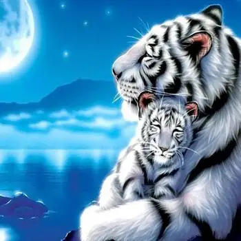 Fashion white tiger diamond maľovanie 3D DIY Biely tiger dieťa obrázky podľa čísla na plátno vianočné ozdoby doma