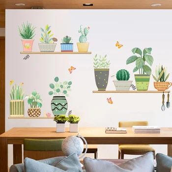 Zelená Rastlina Bonsai Motýľ Samolepky na Stenu Domova Obývacia Izba, Kuchyňa PVC Stenu DIY Nástenné Art Domáce Dekorácie