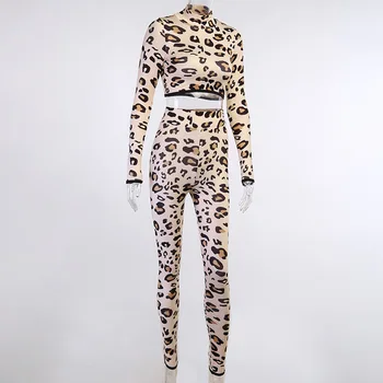 Colysmo Leopard Dve Kus Oblečenia Ženy Móda Turtleneck Dlhý Rukáv Plodín Top Sexy Slim Fit, Nohavice Nastaviť Žena Ležérne Oblečenie