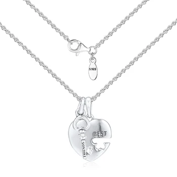 Autentické 925 Silver Šperky Najlepšími Priateľmi Srdce a Kľúč Náhrdelník zodpovedá Európskym Charms Náramky Žena DIY Korálky Pre Šperky Robiť