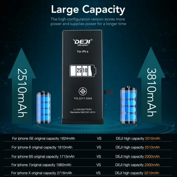 DEJI Pre iPhone 5se Batérie x 6 7 6 8 XS Pôvodné Lítium-Bateria Bezplatné Nástroje Súpravy Skutočný High Capacity Nahradenie 0 Cyklus