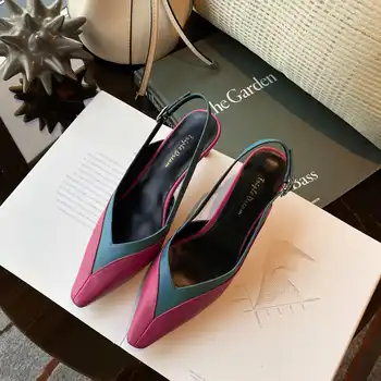 Krazing hrniec zmiešané farby pravej kože malé štvorcové prst vysoké podpätky, topánky ženy šaty office lady na denné nosenie, letné sandále 83