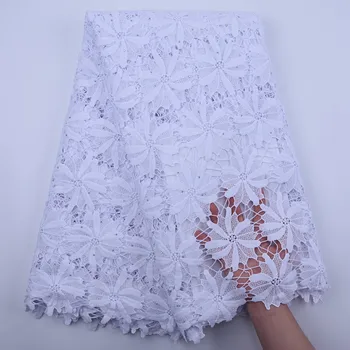 Móda Kábel Čipky Tkaniny Vysokej Kvality Výšivky Francúzsky Guipure Čipky S Kamene Biele Nigérijský Čipky Textílie Na Svadby Y1831