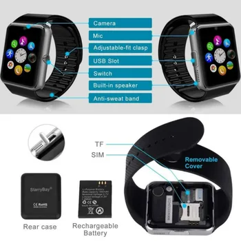 GT08 Bluetooth Smart Hodinky Dotykový Displej Veľký Batérie Podpora TF Sim Karty Fotoaparát Pre iPhone Android Smartwatch PK DZ09 Hodinky