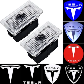 2-4 KS LED Dvere Auta Logo Projektor Svetlo Pre Tesla Model s 3 S X Y Znak Tieň HD Laser so súhlasom Welcome Light 3D Auto Styling