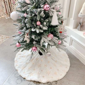 Biela Flanelové Vyšívané Snowflake Vianočný Strom Vianočný Strom decor Sukne Nový Rok Domáce Dekorácie