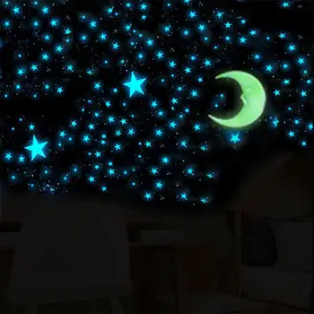 Svietiace Hviezdy žiariť v tme Mesiac Stereo Samolepky na Stenu Vianočné Tvorivé Darčeky pre Deti na Izbe звезды #2A29