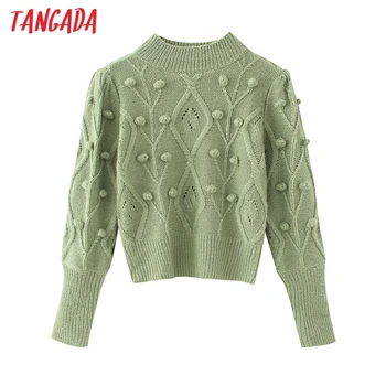Tangada 2020 jeseň zima ženy turtleneck loptu twist sveter vintage dámy zelená pletené jumper topy QJ174