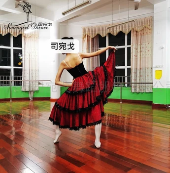 Krátky Rukáv Profesionálne Balet Kostýmy Black Red Balet Dlho Tutu Šaty Španielskej Kitri Romantický Tutu Don Quijote De Variation9500
