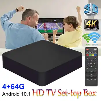 4K 4GB+64 G Quad Core RAM, 64 GB ROM 4G Android 10.1 TV BOX 2.0 HD, HDMI, SD Slot 2,4 GHz+5G WiFi Siete Player Network Set-Top-Box