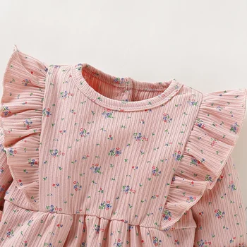 PatPat Nový Príchod Jar a Jeseň, Baby Girl Rozstrapatené Dizajn Celoplošný Kvetinový Long-sleeve Jumpsuit Dieťa Dievča Oblečenie