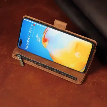 Pre Huawei Y6P MED-LX9N Prípade Magnetické Zips Peňaženky Mobile Retro Peňaženky Flip Karty Stojan, Kryt Kožené Luxusné Kožené Peňaženky