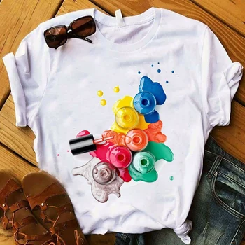 Letné dámske tričko 3D Necht farba Farba Harajuku, T Košele Ženy Bežné Krátky Rukáv Plus Veľkosť Tee Košele Žena Oblečenie