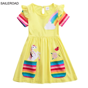 SAILEROAD Vianočné Jednorožec Šaty detské Krátke Rukávy Rainbow, Šaty, Oblečenie Baby Girl Princezná Bavlna Jeseň Deti Oblečenie