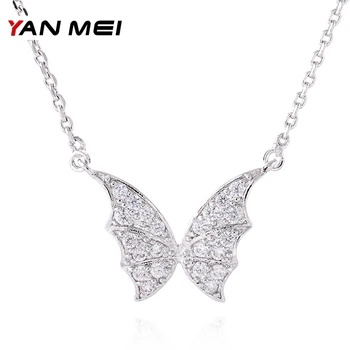 YANMEI Crystal Lietať Motýľ Reťazca Prívesok Náhrdelníky Pre Ženy Cublic Zirkón Mirco Hmyzu Papillon Šperky Príslušenstvo YMD1312