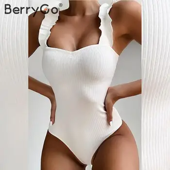 BerryGo Prehrabať kombinézu jeden kus plus veľkosť plaviek Ženy retro rebrovaný vysoký pás plavky žena Vintage white bikini mononiki