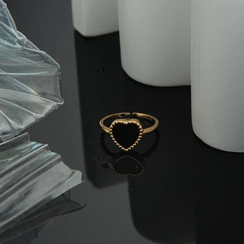 Silvology 925 Sterling Silver Black Srdce Krúžky Strane Perličiek Elegantné Kórea Štýl Luxusné Minimalistický Prstene pre Ženy Festival Šperky