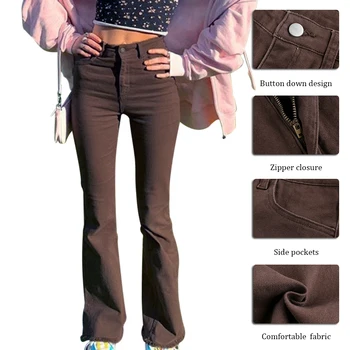 Vintage Brown Džínsy Pre Dievčatá Ženské Módne dámske Klasické Svetlice Džínsové Nohavice Vysoký Pás Nohavíc Harajuku Capris Vrecká