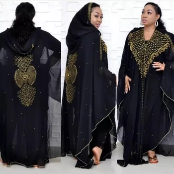 MD Super Veľkosť Šifón Djellaba Šaty Lištovanie Výšivky Moslimských Kimono Abaya Cardigan Dubaj 2020 turecký Kaftan Marocký Boubou