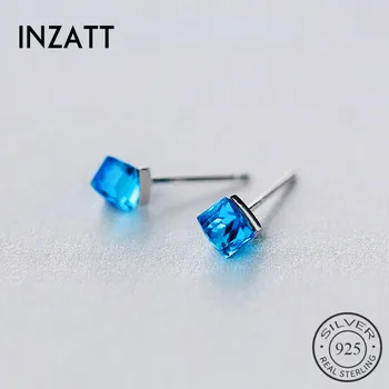 INZATT Geometrické Námestie Modrá Ružová Crystal Stud Náušnice 925 Sterling Silver Jemné Šperky ForWomen Strany Elegantné 2018 Príslušenstvo