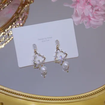 14k reálne pozlátené módne šperky crystal kvet vynikajúce dlhé náušnice pre ženu dovolenku strany elegant pearl náušnice