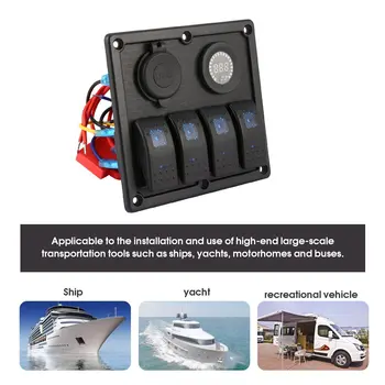 4 Gang Auto Morských Lodí LED Kolískový Spínač Panel Nepremokavé Istič s Digitálny Voltmeter Duálny USB Nabíjačka