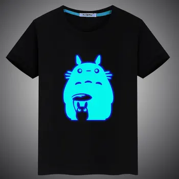 Nové Letné Svietiace Žiarivky Totoro Cat Vytlačené Bežné Deti, Dievčatá, Chlapcov Bavlnené tričká Topy Tees Muži Ženy Rodinné T-shirt