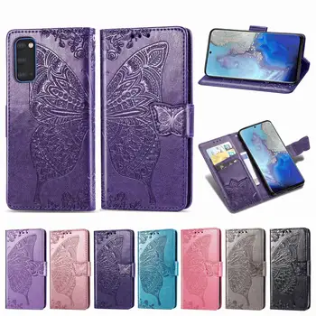 Luxusné Motýľ Kvet Kožené Peňaženky Telefón puzdro Pre Samsung Galaxy S20 Prípadoch Flip Cover, Pre Galaxy S20 Taška zahŕňa