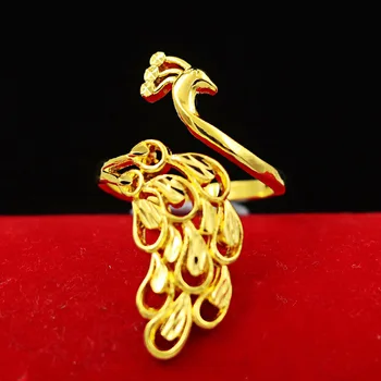 Luxusné Páva Vták Krúžok Žien Žlté Zlato Vyplnené Vyhlásenie Duté Z Zvierat Krúžok Nastaviteľné