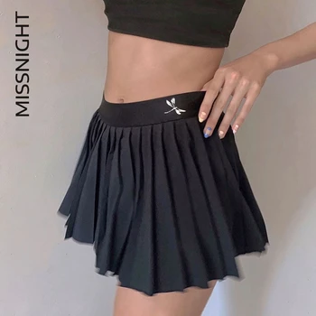 Missnight Módne Skladaná Sukňa Solid Black White Mini Sukne Elastické Vysoký Pás Ženy Spodnej Slim Sportwear