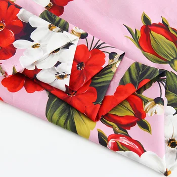 100X145cm Sicília Ružová Geranium Bavlna Polyester Textílie Pre Ženy, Letné Šaty, Blúzky, Pyžamá Tissu Tela Хлопок материал urob si sám