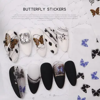 1Sheet Motýľ na Nechty, Nálepky Leopard Farebné Čierne Čipky 3D Butterflies Jazdca Späť Lepidlo Obtlačky Manikúru, Nail Art, Ozdoby