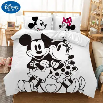Čierna a Biela Mickey Minnie Mouse 3D Vytlačené posteľná bielizeň Sady Dospelých Twin Plný Kráľovná King Size posteľou, Dekorácie Perinu Nastaviť