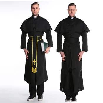 Muž Stredoveku Cirkev Kňaz Kostým Karneval, Halloween Svätého Náboženské Farár Misionári Cosplay Maškarný Party Šaty