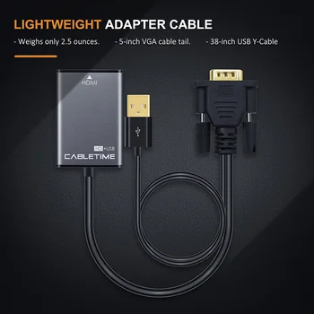 Cabletime VGA HDMI s USB Napájací Kábel Vga M-HDMI F Adaptér 1080P 60Hz VGA s USB pre MacBook HDTV Projektor N107