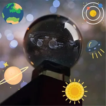 Štýlový Jasné, krištáľová Guľa 3D Solárny Systém Crystal Ball Vyryté Systém Miniatúrne Planét Model Domáce Dekorácie Príslušenstvo 2020