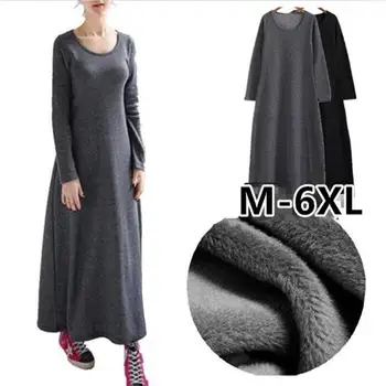 Jeseň 2020 Nový, Originálny Hrubé Moslimských Dlhé Šaty Zimné Dlhý Rukáv Vintage Šaty Plus Veľkosť M-4xl 5XL 6XL Šaty Black