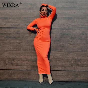 Wixra 2019 Nové Jar Leto Turtleneck Dlhé Šaty Štíhle Pevné Bežné Šaty Bodycon Dámske Oblečenie Pre Ženy