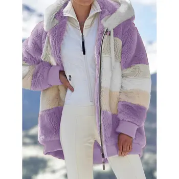 2021 Nadrozmerné Zimné Ženy Bunda Módne Oblečenie pre Patchwork Vrecká na Zips, Bunda s Kapucňou Retro Voľné Dlhý Rukáv dámske Kabát