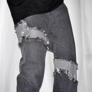 UNCLEDONJM čierne džínsy, mens roztrhané džínsy Zničené Úsek Hop Hop Nohavice voľný strih denim jean MED936