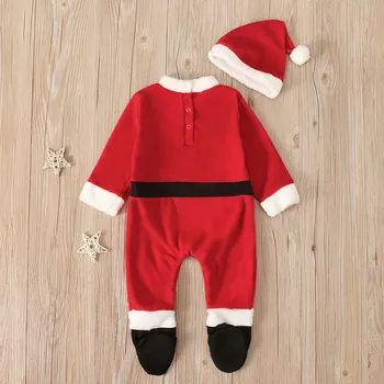 Vianočné oblečenie baby remienky Chlapec Dievča Deti Romper Klobúk Spp Set santa claus dieťa kostým Vianočný Darček novorodenca Oblečenie