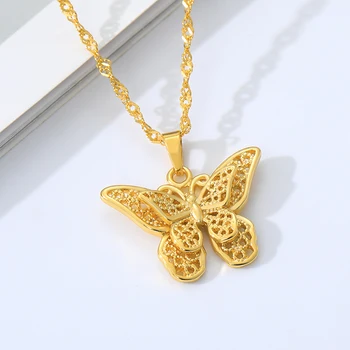 Prekrásny Motýľ Náhrdelník Z Nerezovej Ocele Materiál Water Wave Reťazca Kúzlo Náhrdelník Klasické Zlaté Šperky Butterfiy Príslušenstvo