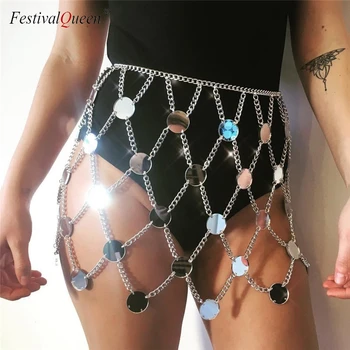 FestivalQueen exotické akryl sequin žien kovové reťaze sukne 2018 lete patchwork duté z klubu žien iskrivý mini sukne