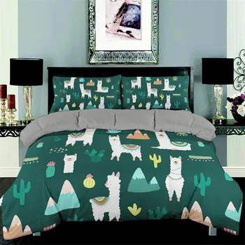 Alpaky Vytlačené posteľná bielizeň Nastaviť 3D animovaný Perinu Nastaviť Obliečky S obliečka na Vankúš Kryt bytového Textilu Twin Plný King Size Queen