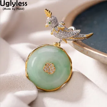 Uglyless Top Luxusné Prírodné Emerald Vysokej Šperky pre Ženy Crystal Papagáj Vtákov Prívesok+Reťaz High-end Náhrdelníky 925 Silver P768