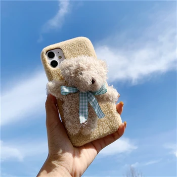 Roztomilý Plyšový Medveď Teplé Telefón puzdro Pre iphone 11 Pro Max 7 8 Plus X 10 XS Max XR kryt dievča, darček
