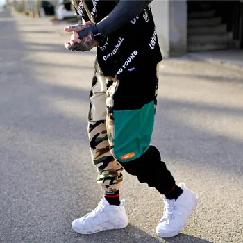 Farebný Blok Patchwork Kamufláž Nohavice Hip Hip Streetwear Harajuku Jogger Sweatpant Bavlna Zimné Potu Nohavice Trati Nohavice 2020