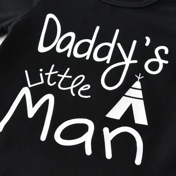 Novonarodené Dieťa Chlapec Oblečenie List Ocko je Malý Muž 3ks Dlhý Rukáv T-shirt+Červená Kockované Nohavice+Klobúk Dieťa Batoľa Oblečenie Set sa