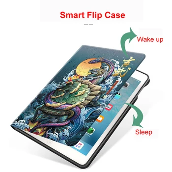 Tablet Case for iPad 7. 2019 10.2 10.5 11 palcový Mini 4 5 6 Vzduchu 1 2 3 Pro, Smart Násobne Stojan PU Kožené Plastický Dragon Kryt Funda